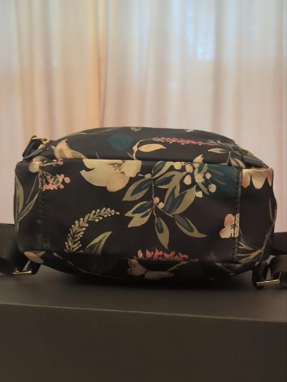 kate spade Black Floral Nylon Mini Backpack with Gold Hardware